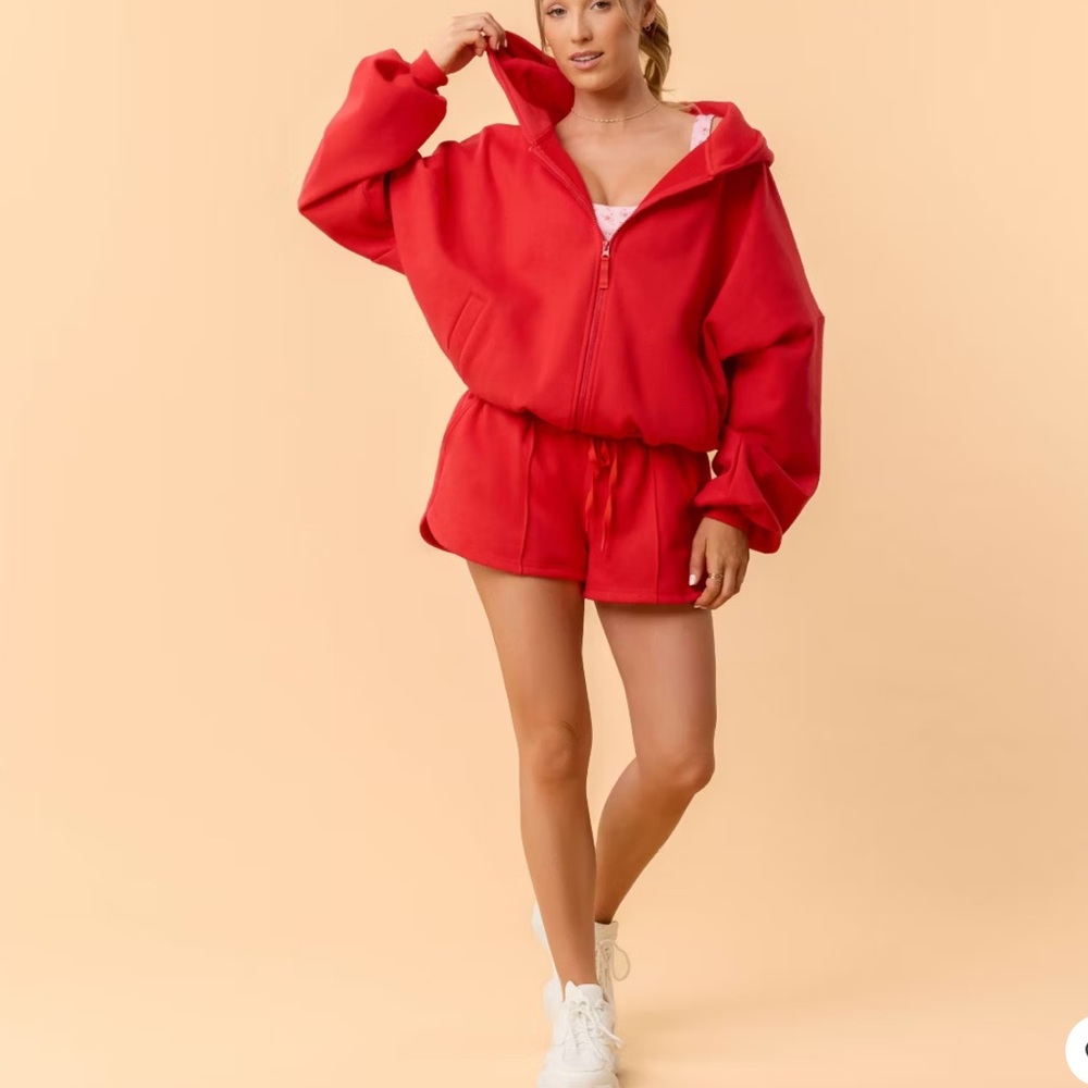 NWT Blogilates Set Women's Marshmallow Full Zip Hooded Sweatshirt & Shorts -M - Picture 2 of 12